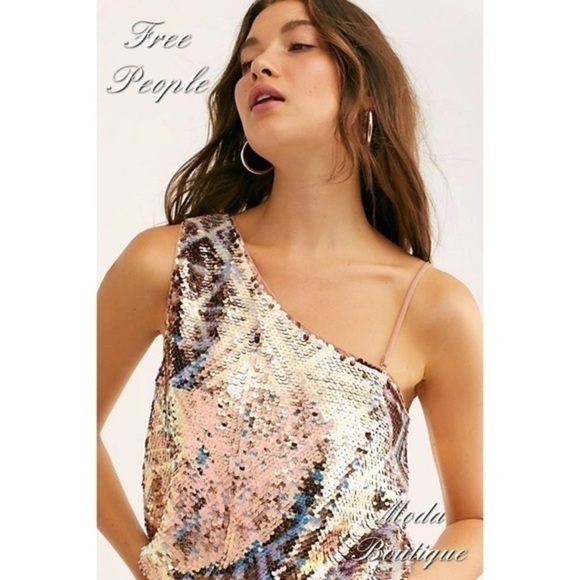 Free People DISCO FEVER ONE SHOULDER TOP - Picture 2 of 5